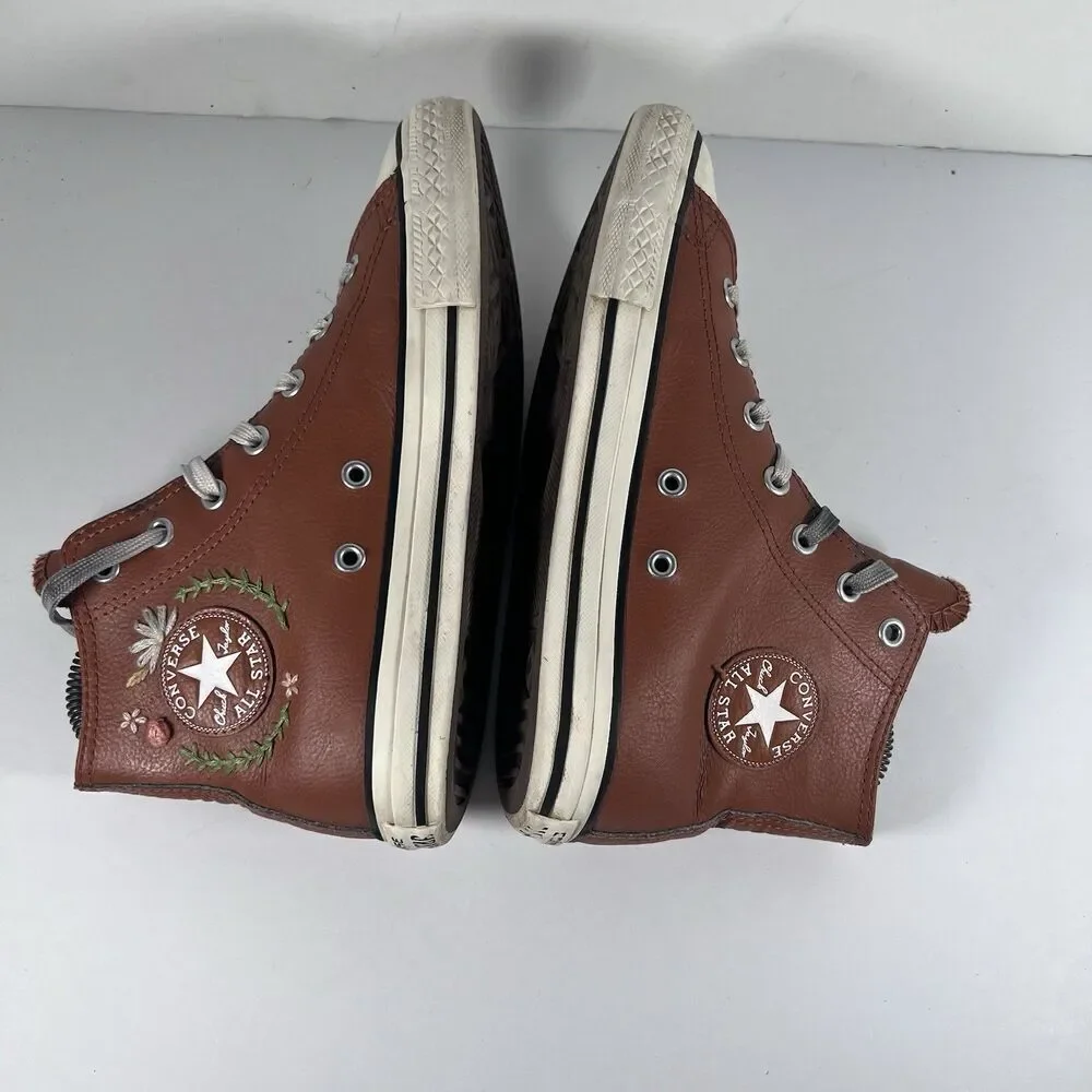 Converse Chuck Taylor All Star Wool Lined Leather Embroidered Shoes Youth Size 3